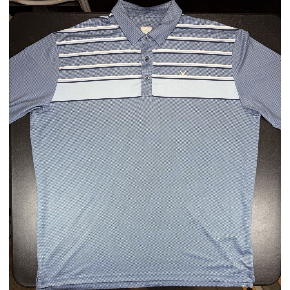 Callaway Opti-Dri Polo Shirt Mens 2XL Blue Striped Golf Stretch Performance